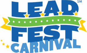 Logo for the lead fest carnival series depicted with blue letters and a green and yellow banner