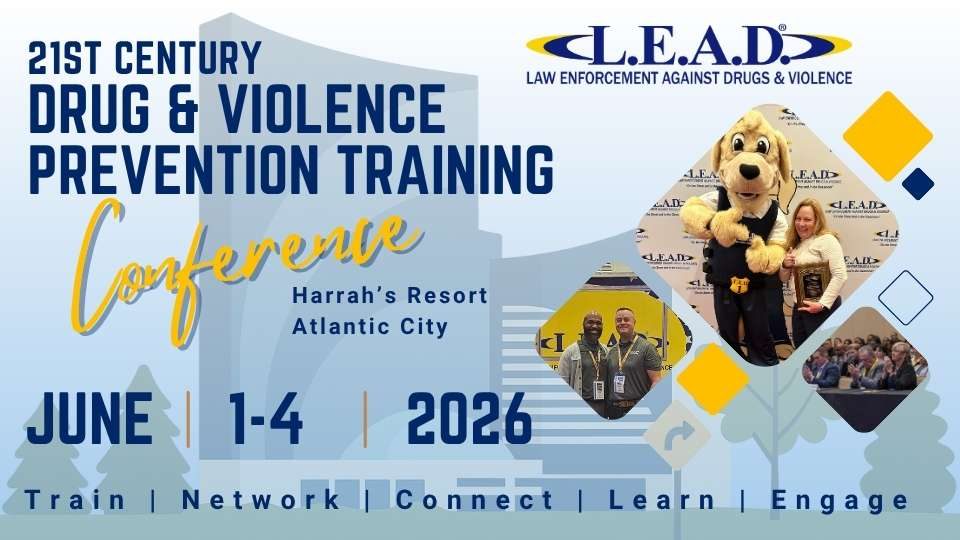 Blue and yellow promotional image for LEAD's National Conference